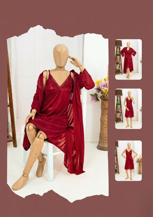 Premium Silk 2-Piece Bridal Nightwear Set - Elegant Lace Embroidery Sleepwear Free Size Sku:R-017 - Image 4