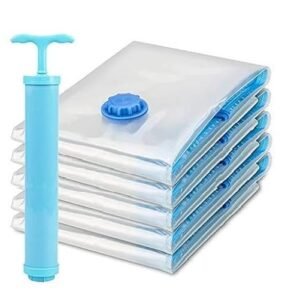 Vacuum Storage Bags Set (5 Bags + 1 Hand Pump) – Reusable Space Saver Compression Bags for Clothes, Bedding & Travel