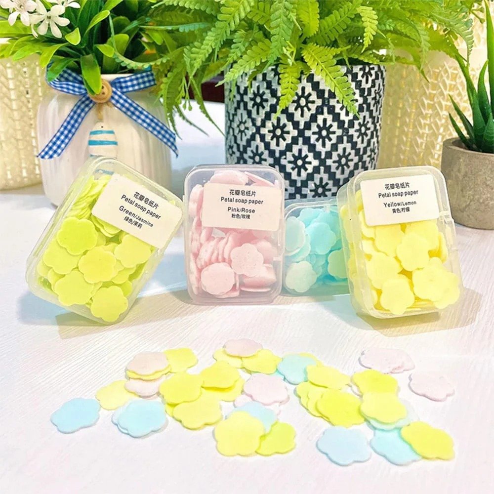 Soap Paper Disposable Bath Hand Washing Travel Foaming Scented Portable Mini Flower Soap Flakes ( Random Color) - Image 4