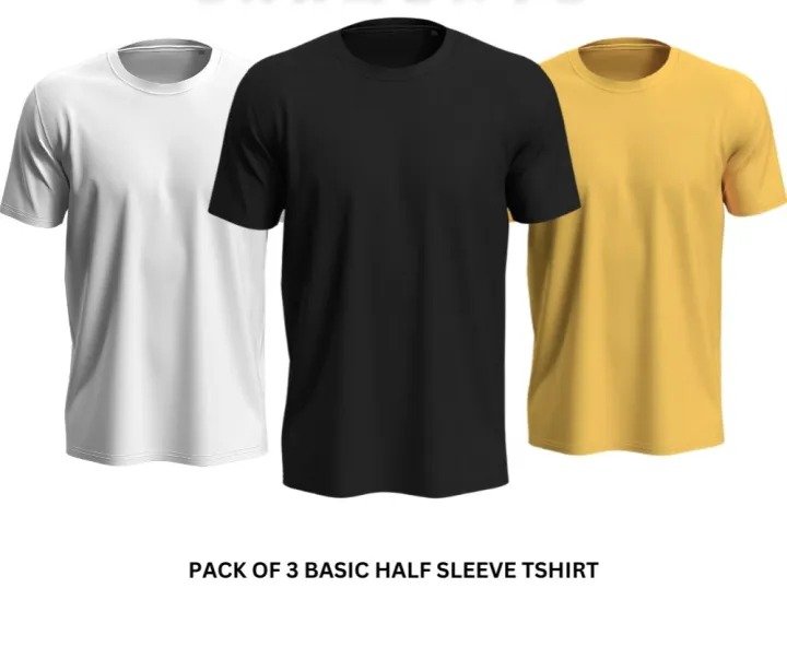 Pack of 3 Premium Half Sleeves Round Neck Plain Color T-Shirts for Men & Boys – Soft Comfortable Fabric