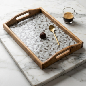 Premium Wood & Acrylic Serving Tray – Elegant Decorative Tray for Serving, Coffee Table & Home Décor (Multiple Sizes)