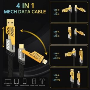 4 In 1 Mech High Speed Data Cable Durable Reliable Fast Charging Stable Transfer Universal Compatibility Practical Choice For Smartphones Tablets And Laptops