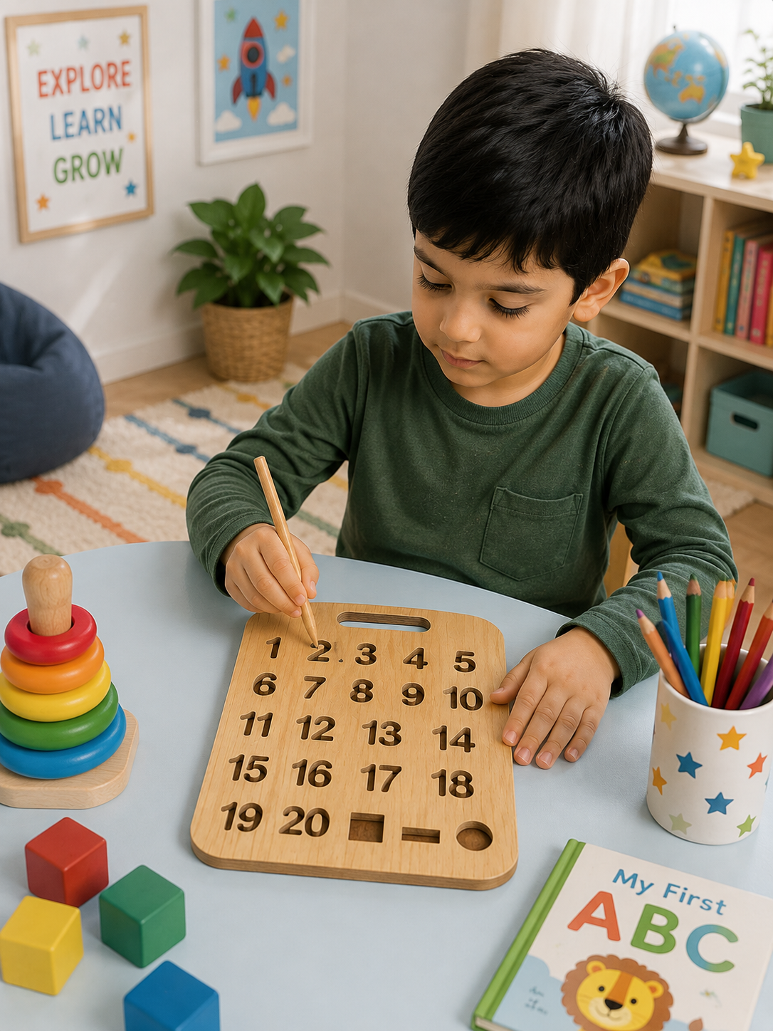 Educational Wooden Tracing Board Set 5 Pcs – Urdu, English, Numbers & Body Parts Learning Boards - Image 4