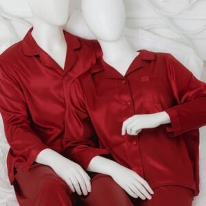 Couple Night Suit Silk Satin Pajama Set – Long Sleeve Top & Pants |  SKU: DC-C011 (4 Pcs)