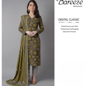 Bareezé Digital Classic 3-Piece Lawn Unstitched Suit (PR-7607)