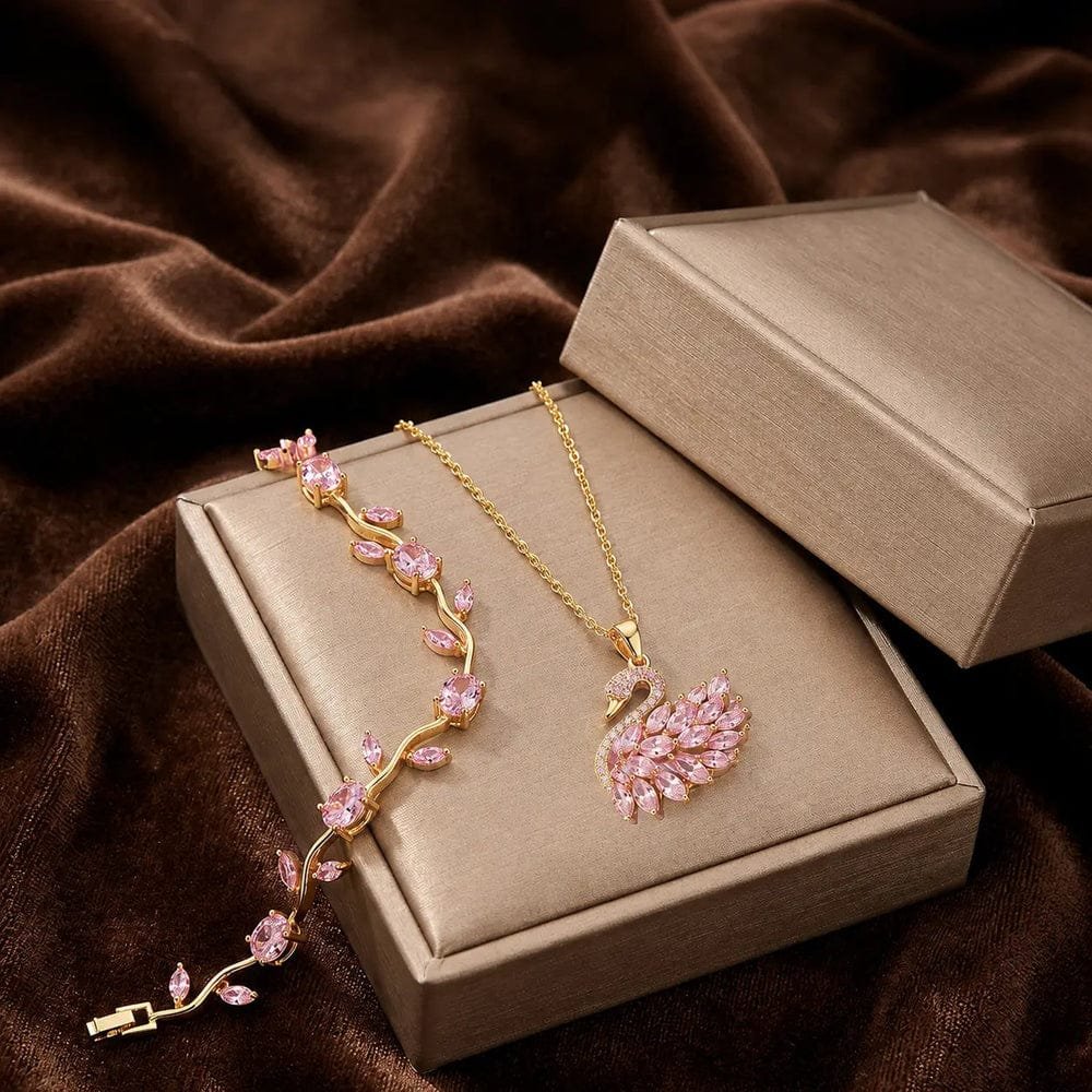 Tulip Bracelet With Swan Necklace Stainless Steel Durable Comfortable Stylish Affordable Practical Choice Reliable Performance - Image 2