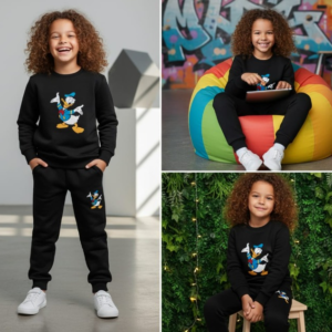 Black Duck Printed Kids Tracksuit | Winter Fleece Sweatshirt & Trouser Set – Warm, Soft & Stylish Garments for Boys & Girls FOR BABY AND KIDS