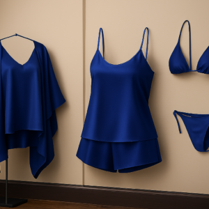 5 Pc Luxury Satin Sleepwear for Women | Robe, Slip Dress & Halter Bikini Set | Free Size | SKU (DC-5001)