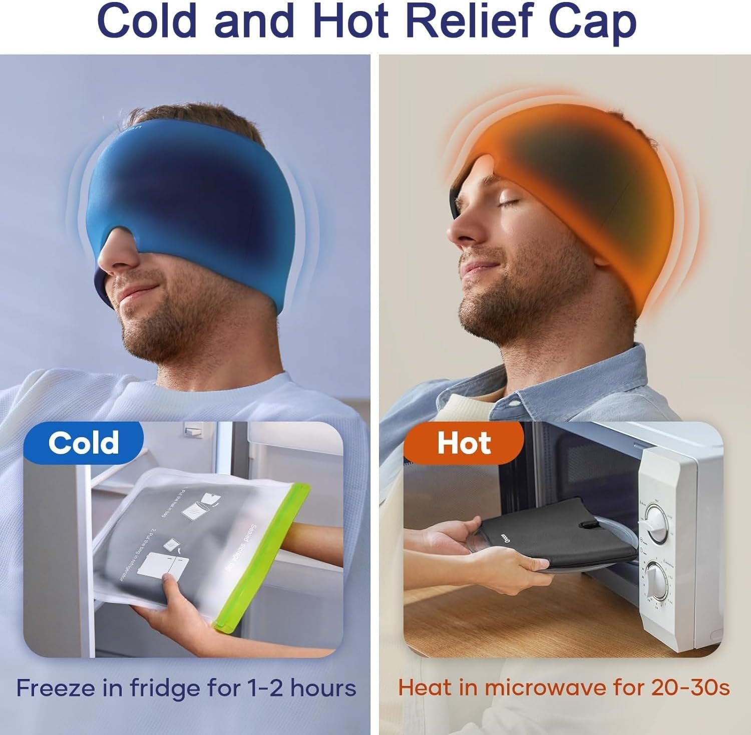 Headache Relief Hat for Migraine Relief, Tension, One Size Fits All Headache Cap with Reusable Ice Gel Pack for Puffy Eyes, Stress Relief ( Random Color ) - Image 4