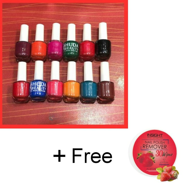 06 Pcs Huda Beauty Nail Paint With Free Nail Polish Remover, Pack of 2 | Best Quality Nail Polish with Nail Polish Remover - Multicolor - Image 2