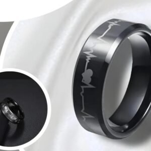 Pack Of 2 Unique heartbeat design charm Ring steenles Steel  band rings For Unisex