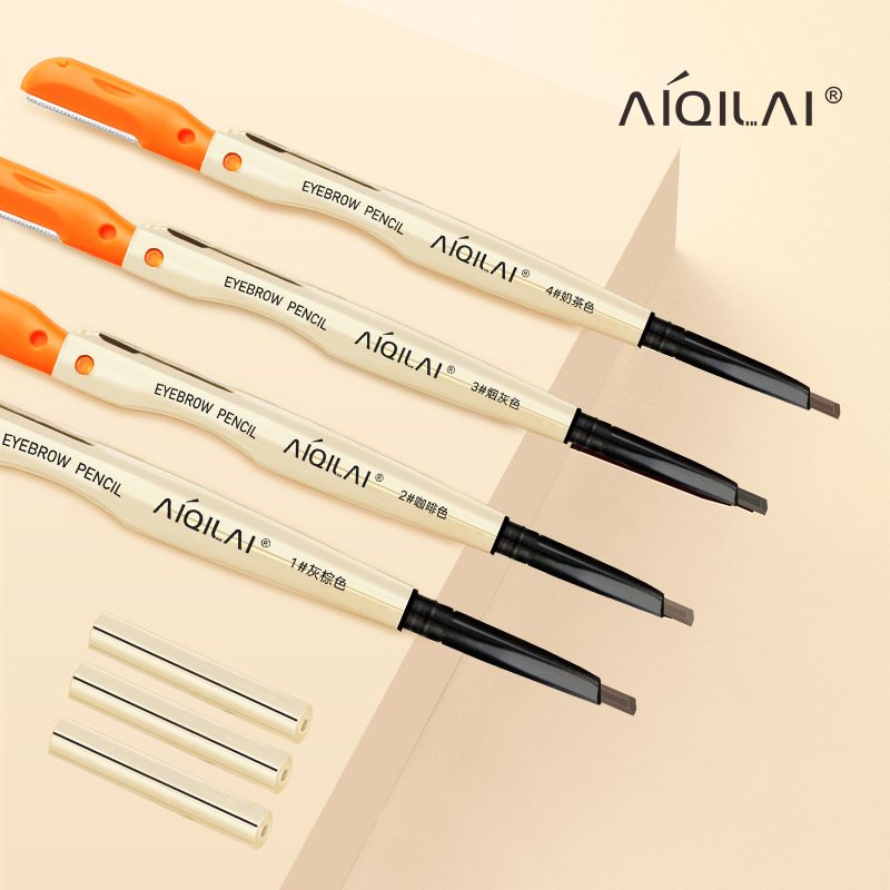 Aiqilai 3 in 1 Eyebrow Pencil | Eyebrow Pencil Gel | Anti-Smudge | Long-Lasting | Three-in-One | Double-Headed | Folding Eyebrow Trimming Knife | Brush - Image 2