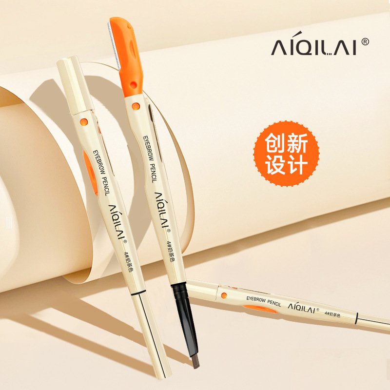 Aiqilai 3 in 1 Eyebrow Pencil | Eyebrow Pencil Gel | Anti-Smudge | Long-Lasting | Three-in-One | Double-Headed | Folding Eyebrow Trimming Knife | Brush - Image 4