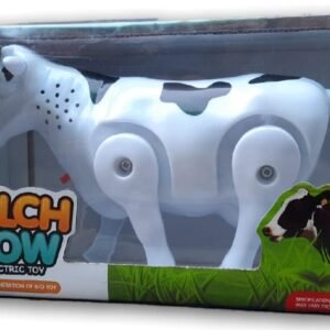 Funny Walking Musical Milch Cow Toy for Kids – Black & White Electric Animal with Lights, Sound & Moving Tail