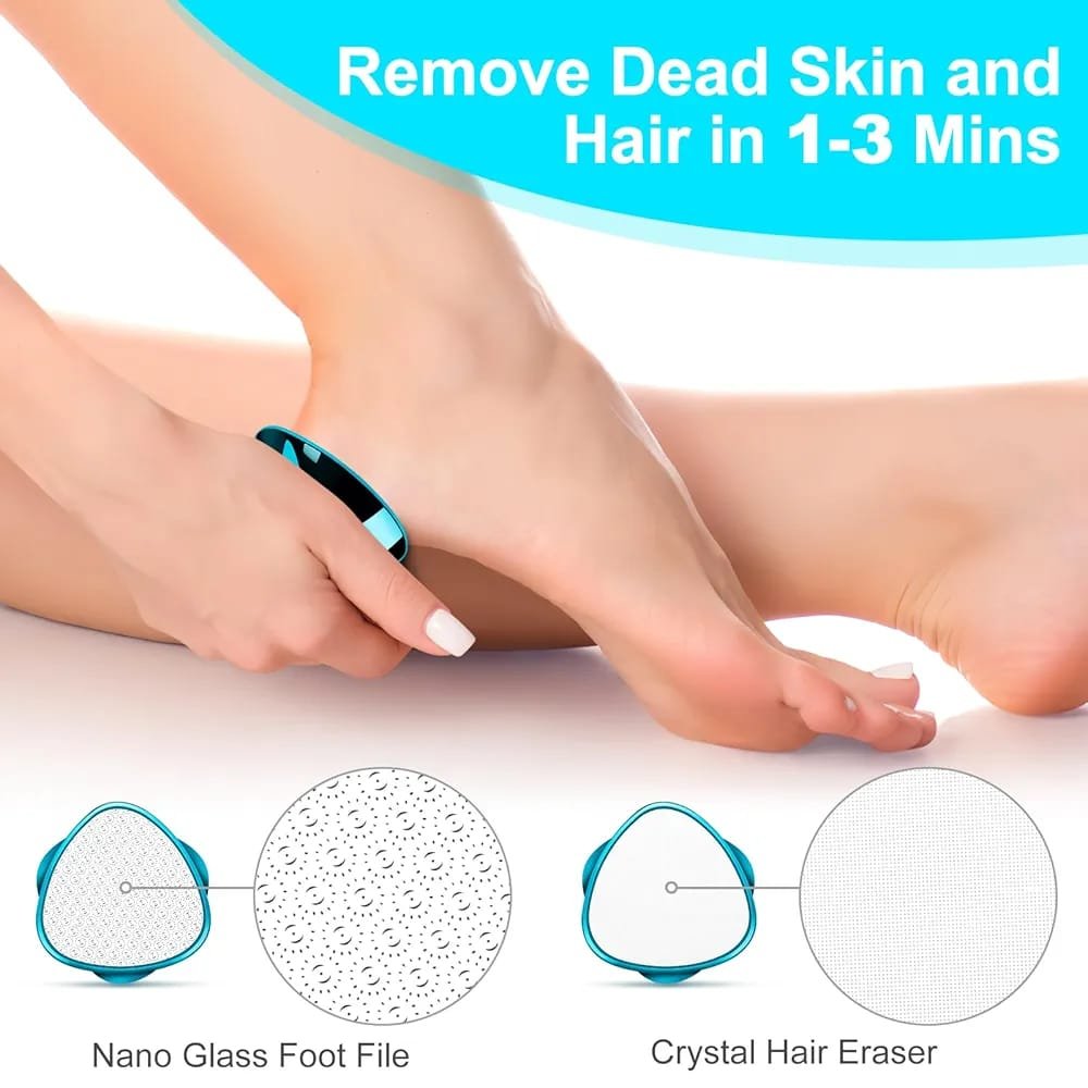 2 in 1 Double-Sided Nano Glass Callus Remover & Crystal Hair Eraser – Safe & Quick Foot File, Dead Skin & Hard Callus Remover, Painless Epilator for Women, Portable Pedicure Tool (Random Color) - Image 4