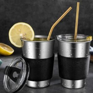 Set of 6 Colorful Reusable Metal Straws – Stainless Steel Drinking Straws with Eco-Friendly Design for Home, Travel & Parties