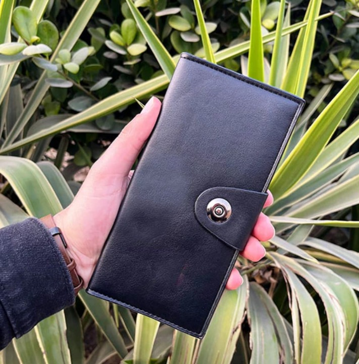 Tri-Fold Pure Leather Long Wallet for Men & Women – Genuine Cow Leather Fashion Wallet with Multiple Card Slots, Cash & Mobile Compartments – Stylish Smooth Pattern in Brown, Black & Blue (18×9×2cm) - Image 2