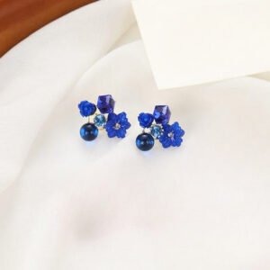 Flower Crystal Korean Earrings – Elegant Women’s Fashion Jewelry in Multiple Colors (Black, Blue, Red, Yellow, Green, Sky Blue, Purple, Light Pink, Dark Pink (AXT-104)