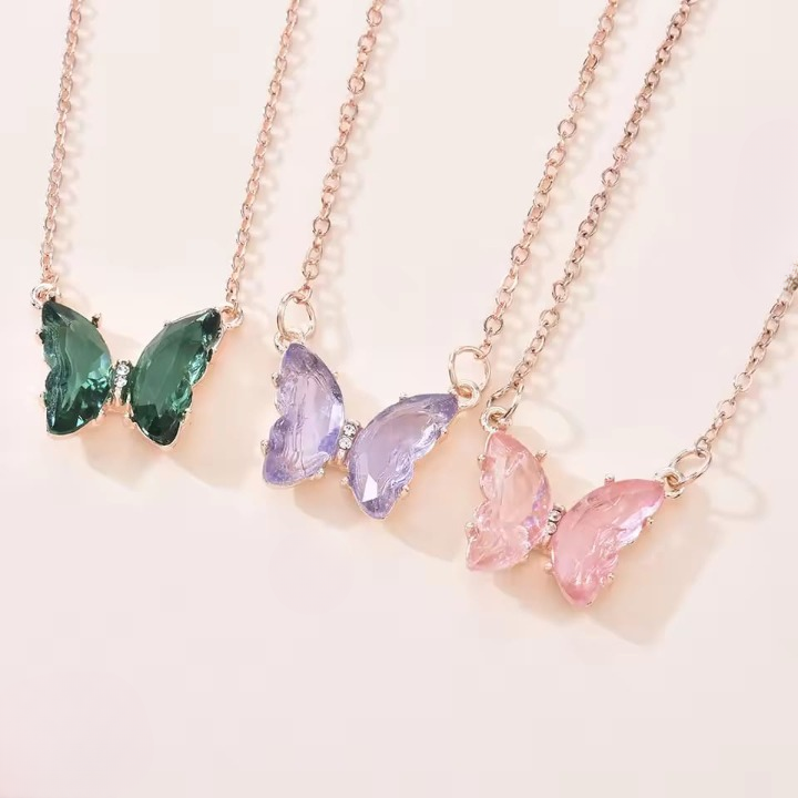 Crystal Butterfly Pendant Necklace for Women – Gold Chain Fashion Jewelry Gift (AWT-108) - Image 2