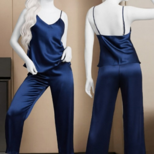 Satin Sleepwear Set - Spaghetti Top And Loose Trouser - Free Size - Apparel Product Designed For Sleep And Daily Lounging Routine