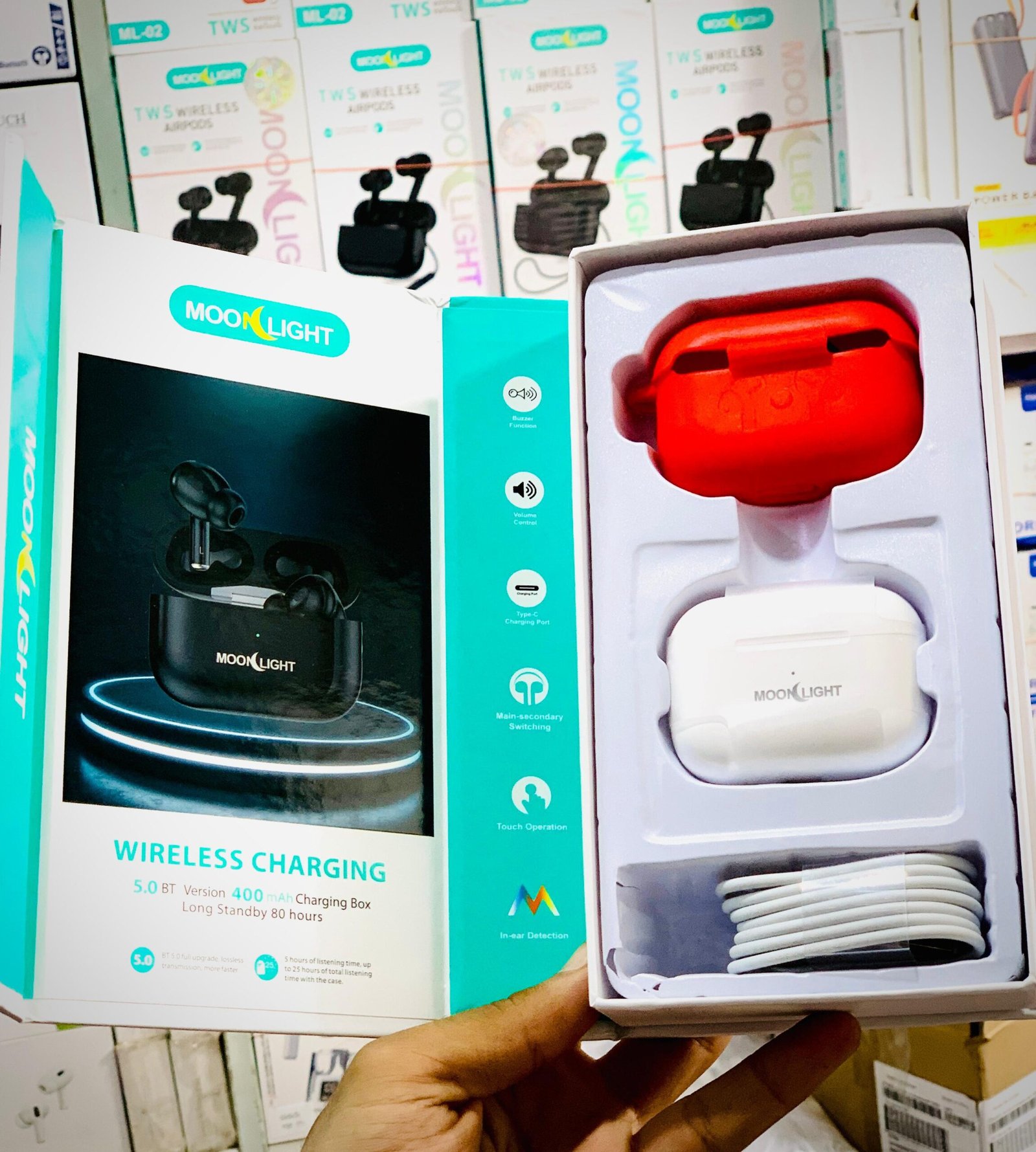 Moonlight New Model Bluetooth AirPods Pro 2 With Magnetic Design Wireless Charging Case Buzzer Volume Control Big Battery And Bluetooth Pouch - Image 4