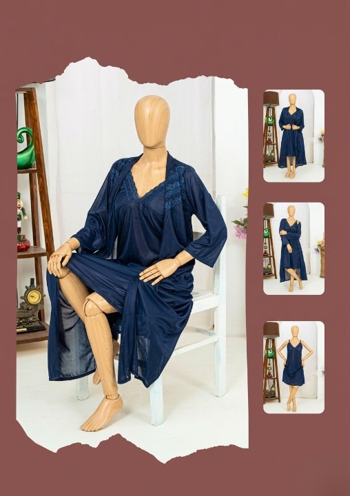 Premium Silk 2-Piece Bridal Nightwear Set - Elegant Lace Embroidery Sleepwear Free Size Sku:R-017