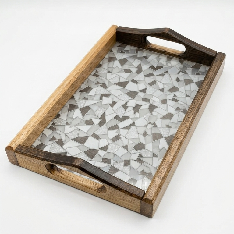 Premium Wood & Acrylic Serving Tray – Elegant Decorative Tray for Serving, Coffee Table & Home Décor (Multiple Sizes) - Image 2