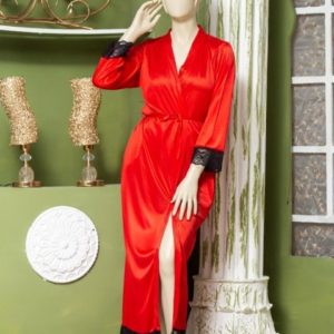 Elegant Luxury Silk Night Gown with Delicate Lace Trim - Comfortable Sleepwear for Women Free Size - Sku : R-016