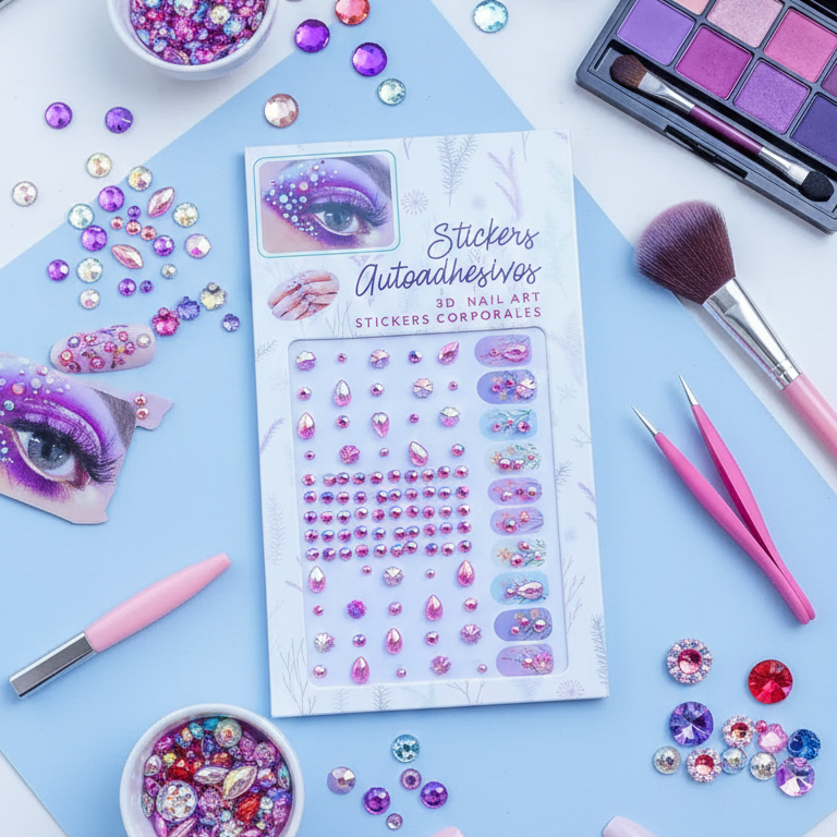 Temporary Tattoo for Women – Rhinestone Gems Face & Body Sticker | Self-Adhesive Crystal Makeup Decoration for Parties & Festivals (Random Design) - Image 3