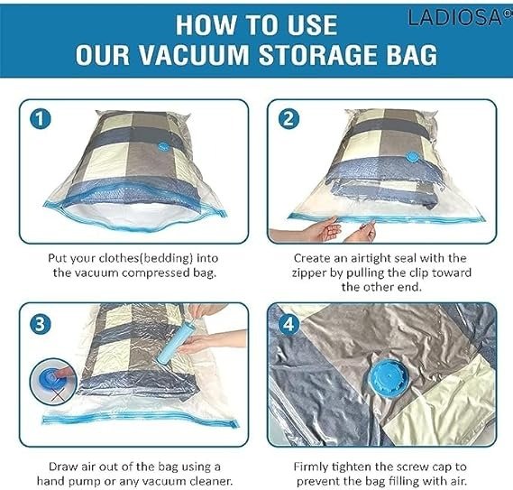Vacuum Storage Bag Packaging Bag for Vacuum Compression Storage Space Saving Storage Organizer (5 bags with Pump) - Image 2