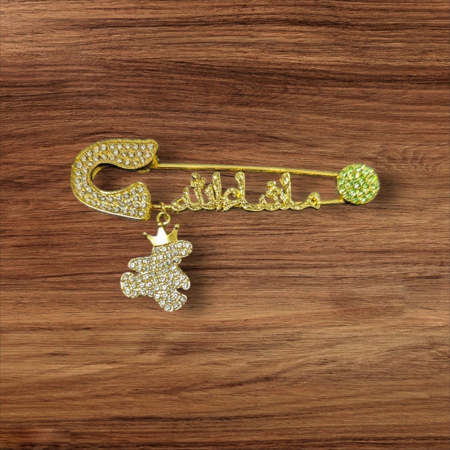 Mashallah Safety Pin with Rhinestone Bear Charm – Islamic Baby Gift & Protection Accessory - Image 4