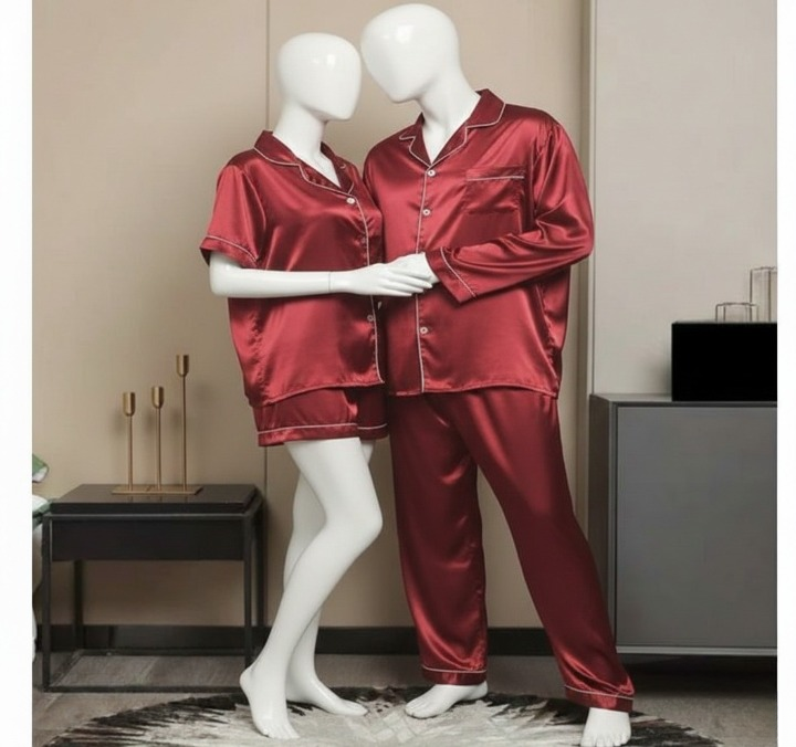 Couple Night Suit / Silk Satin Sleepwear Set – Short & Long Style Combo (4 Pcs) | SKU: DC-C009 - Image 5