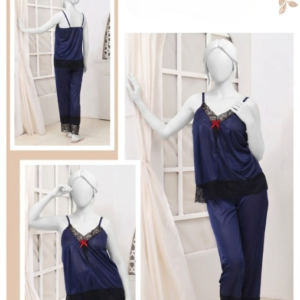 Women's Silk Top Pajama Set with Lace – Luxury Sleepwear Collection (Free Size) [SKU R-012]
