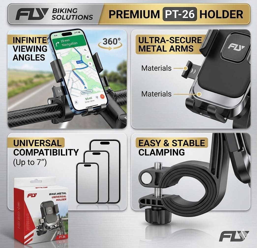 FLY Universal Mechanical Bike & Motorcycle Phone Mount – 360° Adjustable Handlebar Bracket for Bicycles, Scooters & E-Bikes - Image 3