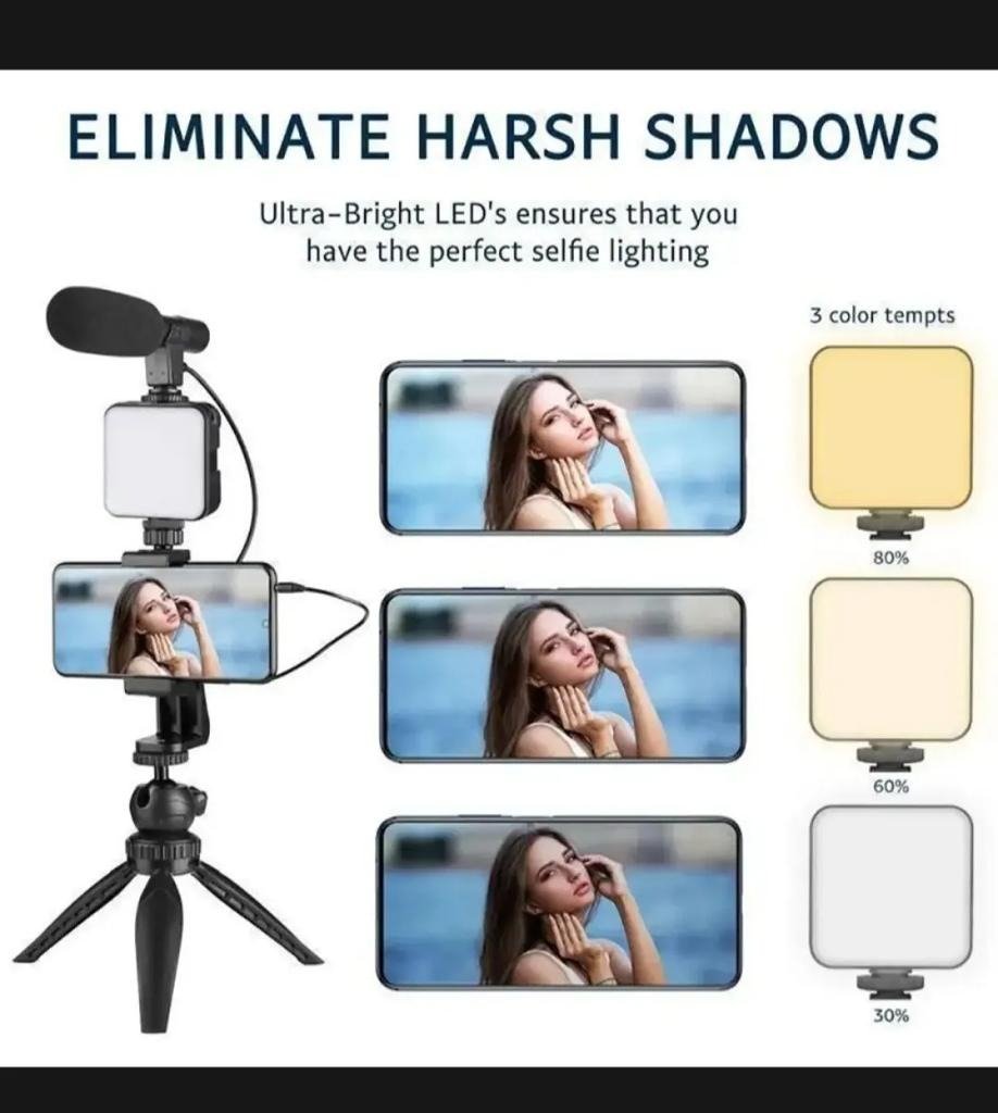 AY-49 Vlogger Kit | Microphone, LED Fill Light, Mini Tripod & Mobile Holder with Remote – Complete Video Making Set for Vlogging With Bluetooth Remote - Image 2