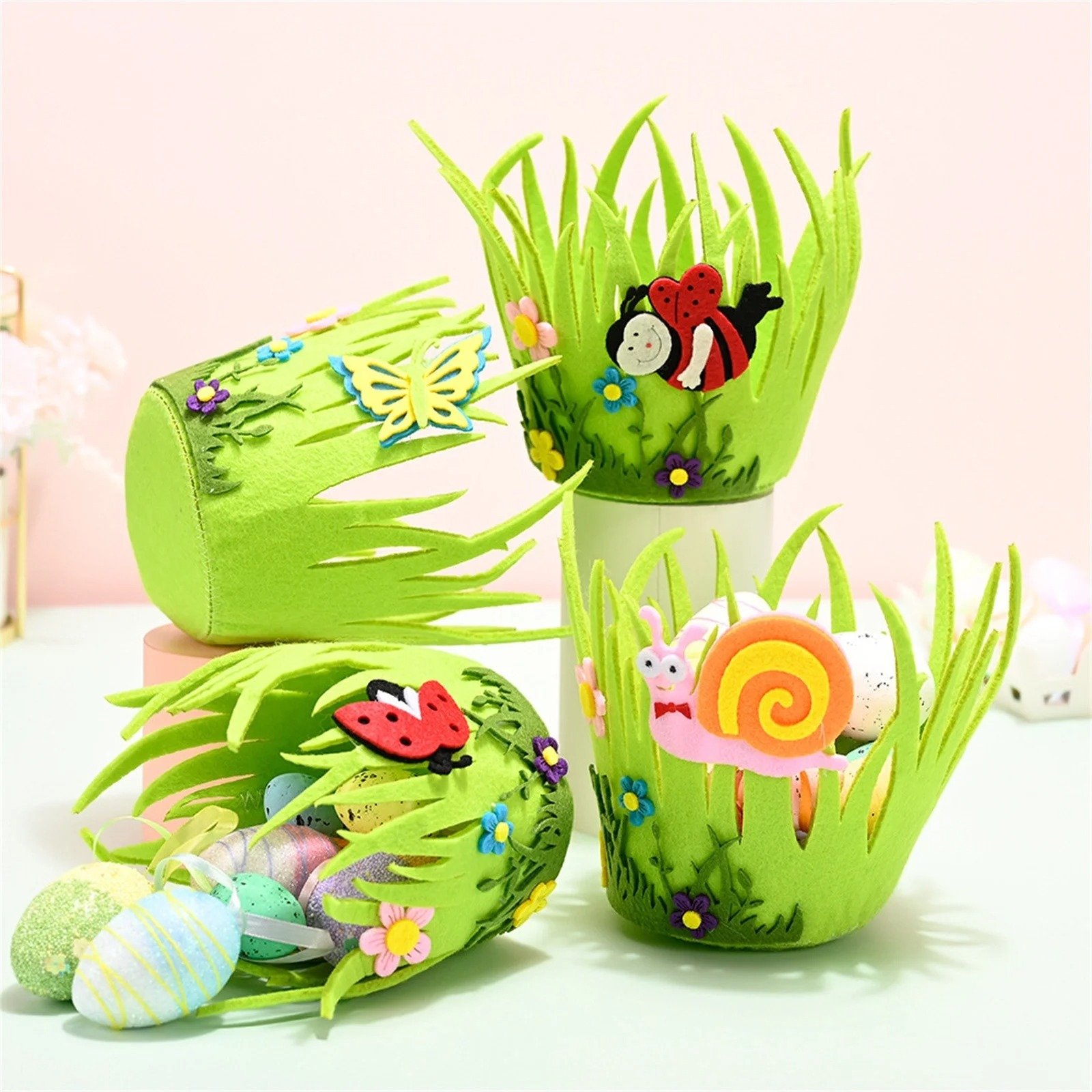 Easter Baskets – Portable Round Non-Woven Buckets for Kids & Adults | Small Woven Party & Birthday Decoration Supplies - Image 3