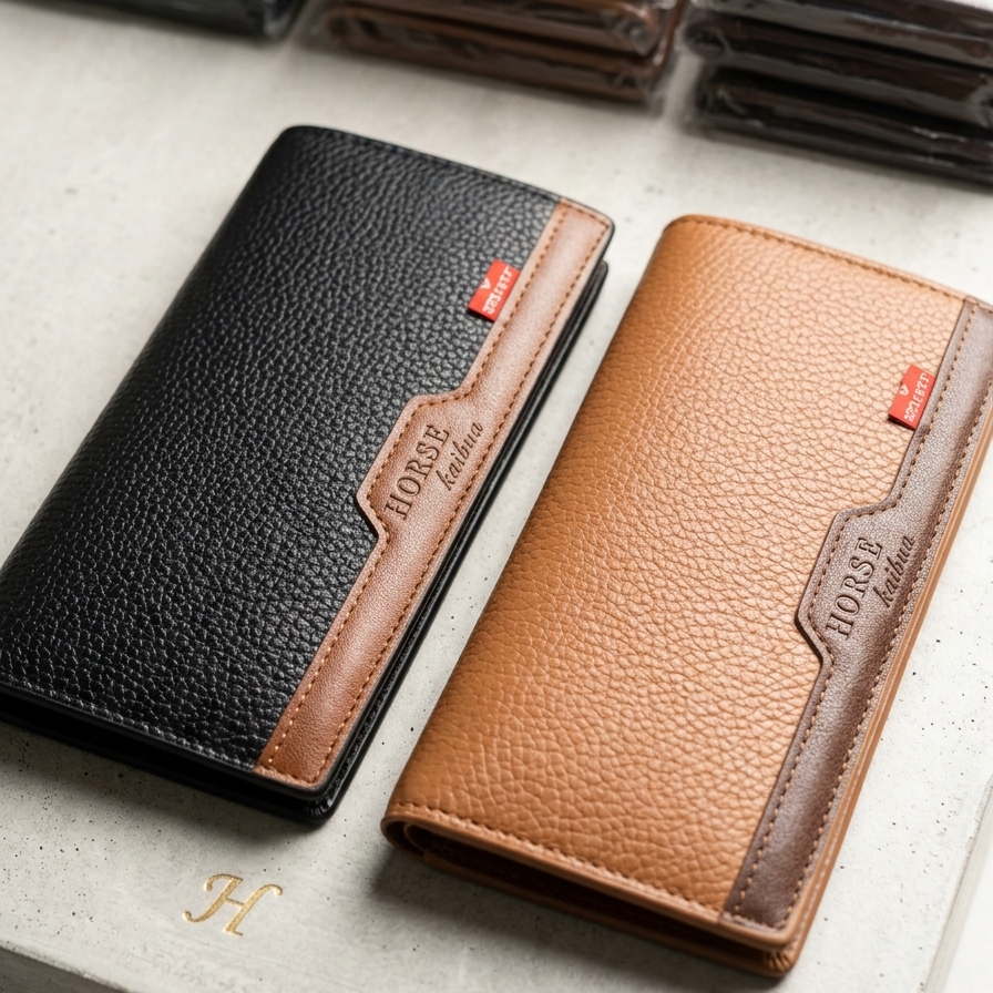 Horse Wallet for Men | Black with Brown & Camel Brown Accent | Premium Leather Long Wallet - Image 4