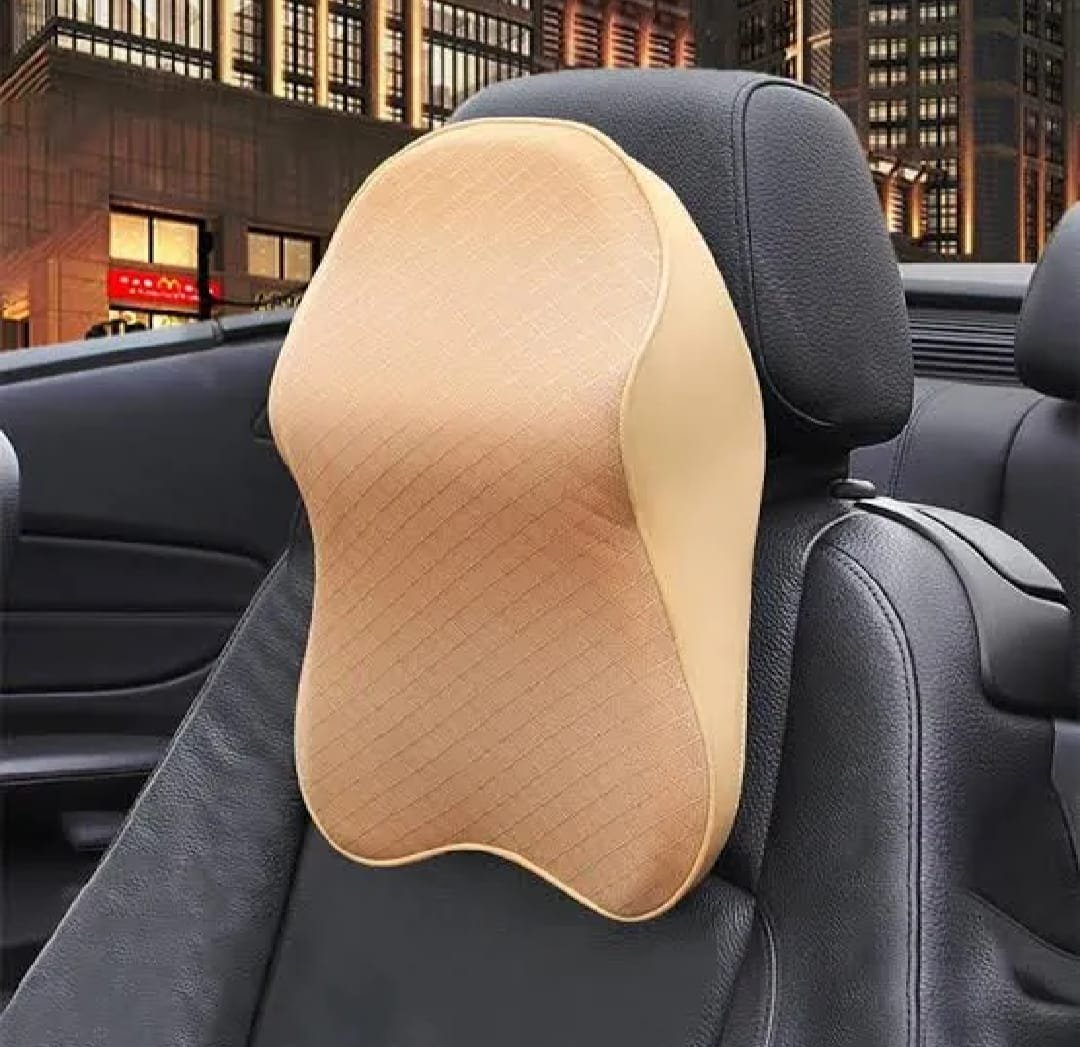 Universal Car Neck Seat Pillow – Soft Memory Foam Headrest (Beige & Black) - Image 4