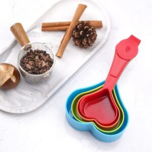 Heart Shaped Measuring Cups Multicolor | 4-Piece/Set Kitchen Measuring Cups for Baking & Cooking | Cute Heart Design, Food-Grade, Easy to Clean