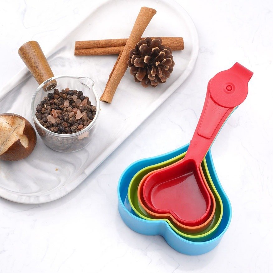 Heart Shaped Measuring Cups Multicolor | 4-Piece/Set Kitchen Measuring Cups for Baking & Cooking | Cute Heart Design, Food-Grade, Easy to Clean