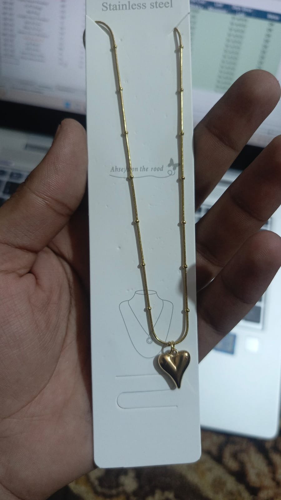 Ball Chain Heart Korean Pendant – Elegant Golden Necklace - Sku pVj-200 - Image 4