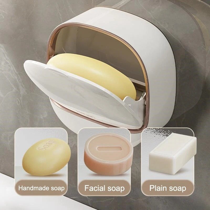 Wall-Mounted Flip-Cover Soap Holder – Stylish Bathroom Soap Dish - Image 2