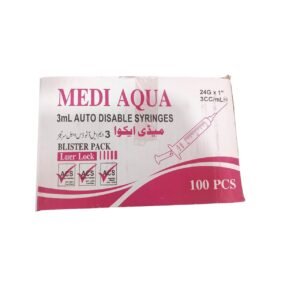 Medi Aqua 3cc Syringes – Precision, Safety & Comfort for Medical Use, Designed for Accurate Dosage, Smooth Injection & Reliable Patient Care Every Time (Pack of 100)