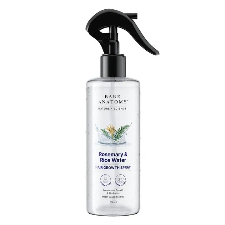 Bare Anatomy Rosemary Water Spray for Hair Growth & Thickness with Rice Water – 200ml