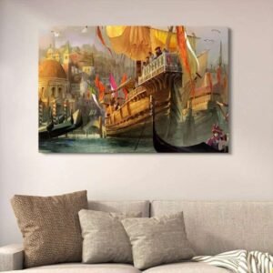 Venetian Merchant Ships Painting Canvas Wall Art With Double Tape | 12x16 Inches