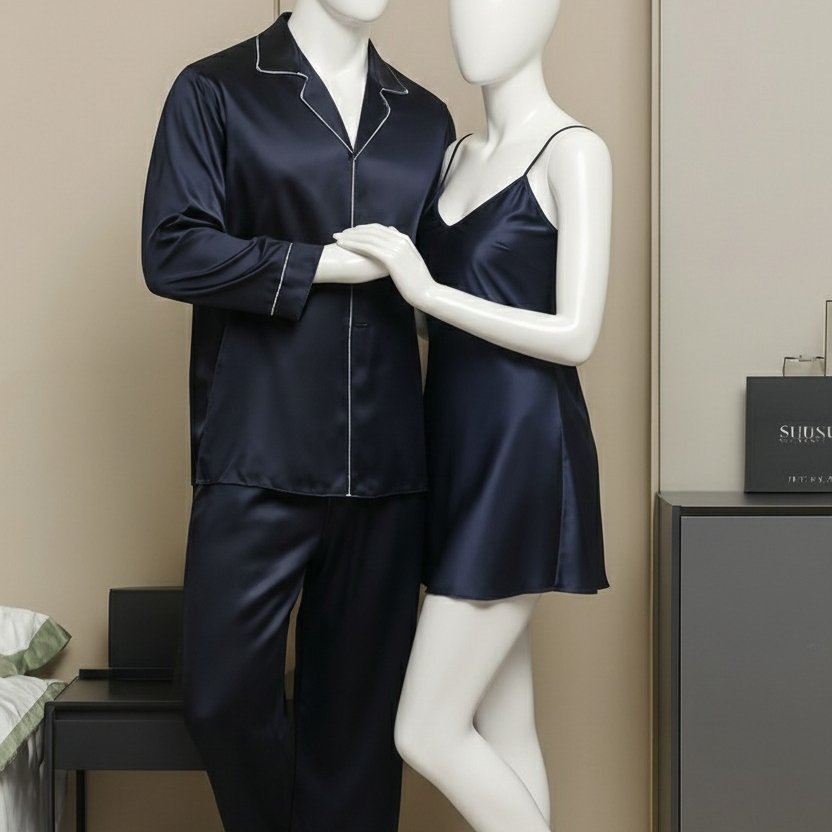 Premium Nighty Suit Satin Silk Couple Pajama Set – Luxurious Matching Night Wear for Men & Women (3 Pcs) | SKU: DC-C005