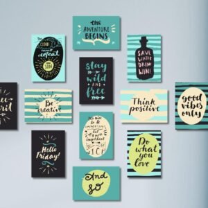 Inspirational Quotes And Motivational Calligraphy Wooden Sticky Tiles 12 Pcs Set 5x7 Inches Easy Mounting
