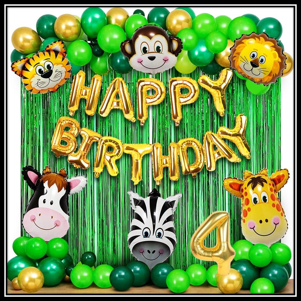 Jungle Theme Birthday Party Decoration Set 50 Pcs for Kids Boys & Girls – Animal Safari Birthday Balloon Combo with Happy Birthday Banner, Foil Curtains & Number Balloon - Image 4