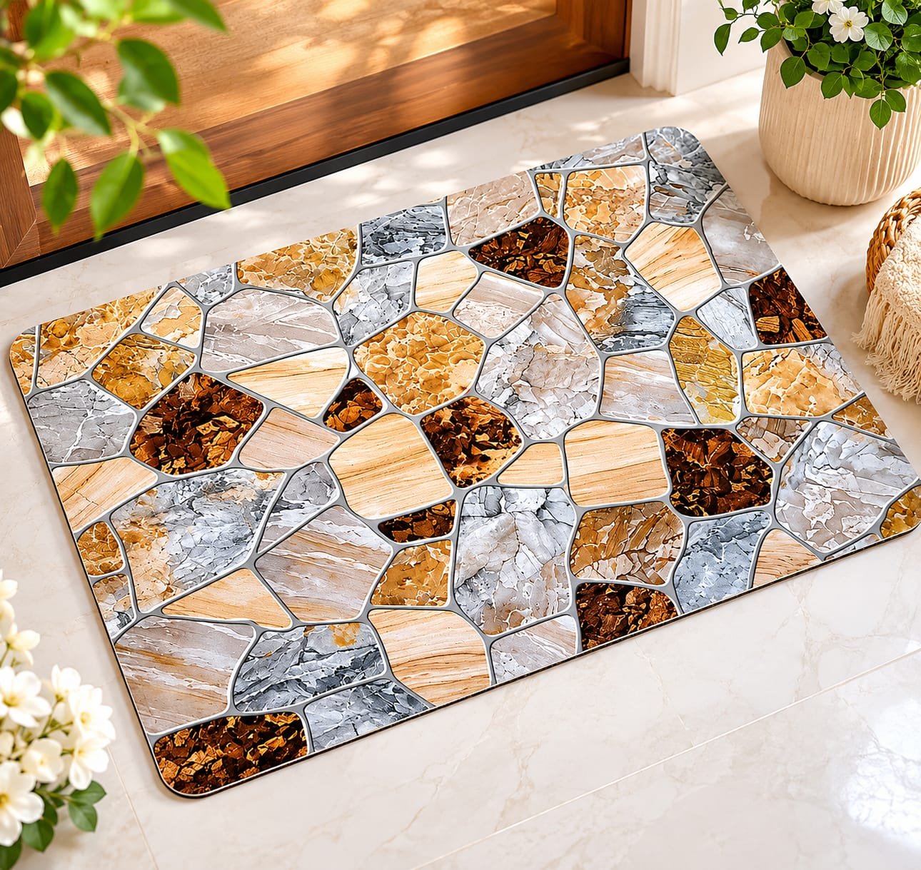 Super Absorbent Non-Slip Bathroom Floor Mat - Quick-Dry Soft Marble Stone Design 23 × 15 inch - Image 3