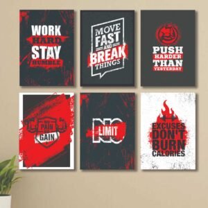 6 PC Wall Decor Cardboard Phototiles With Double Tape For Back Sticking Red And White Motivational Quotes